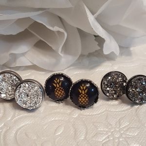NWOT- Handmade Pineapple and Druzy stud earrings set